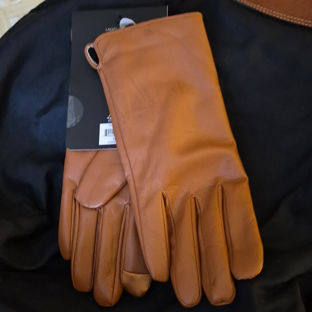 Nicole Miller Cognac Soft vegan leather womens gloves Sz S/M NWT